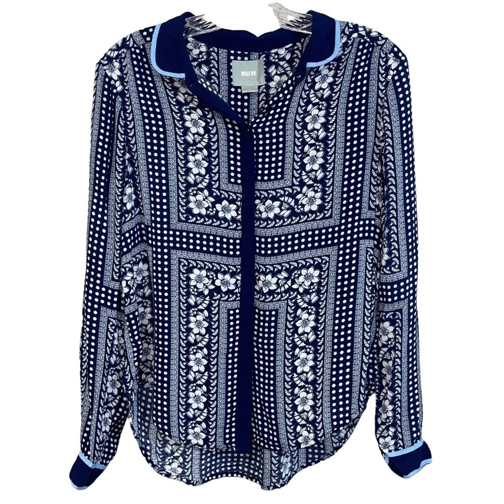 Maeve Anthropology Navy Blue Floral Thin Long Sleeve Casual Dressy Hi Low Blouse